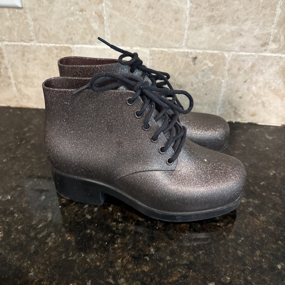 Mini Melissa Boots Girls Sz 12 Toddler Boots Sparkle Black Glitter Multi Mel